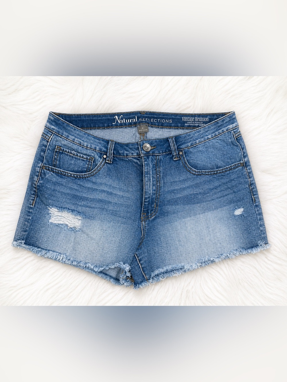 Natural Reflections Denim Shorts Size 12 Distressed Frayed Hem Stretch Casual